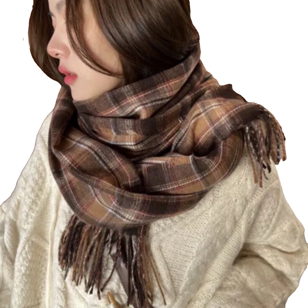2024冬季长款格子纹围脖女情侣披肩复古百搭仿羊绒保暖韩版围巾