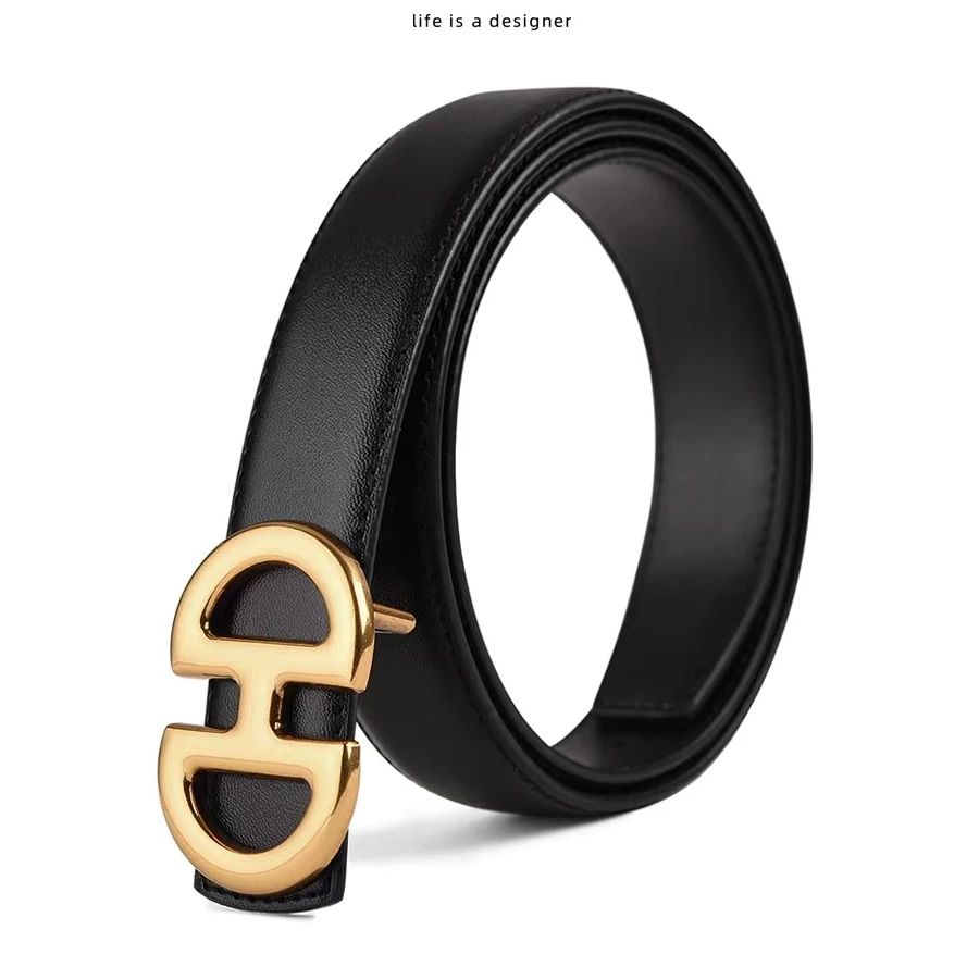 女士皮带时尚牛皮复古百搭腰带简约潮流网红装饰牛仔裤带休闲黑色
