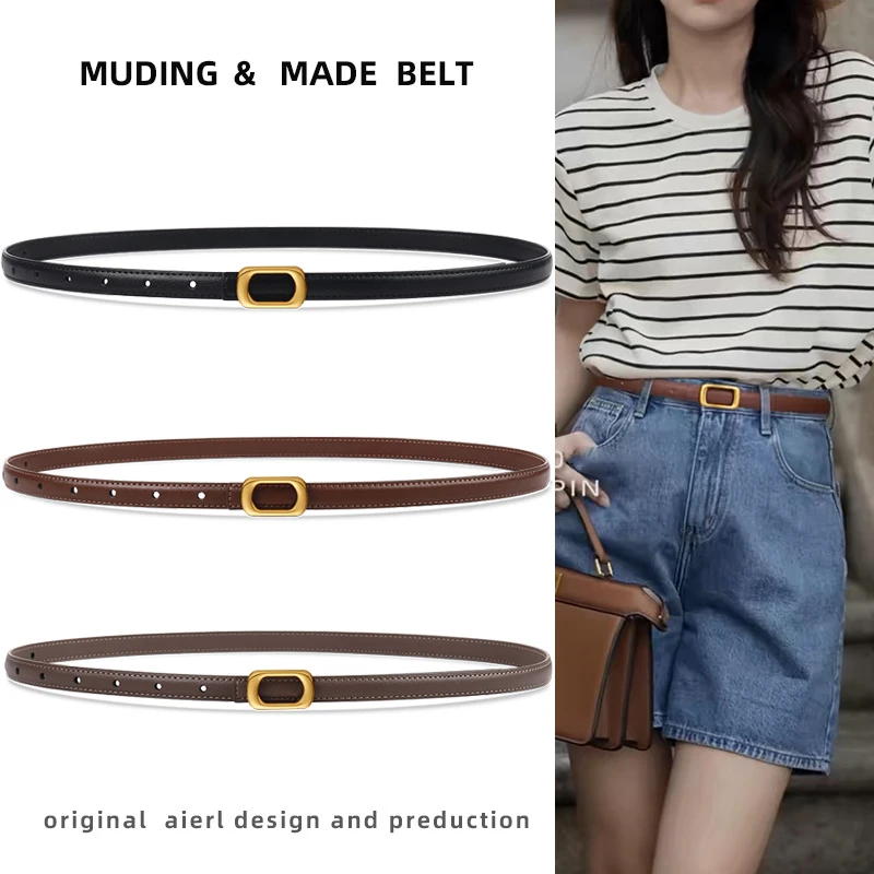 细腰带女款百搭装饰配连衣裙子短裤窄皮带女士真牛皮裤带简约时尚