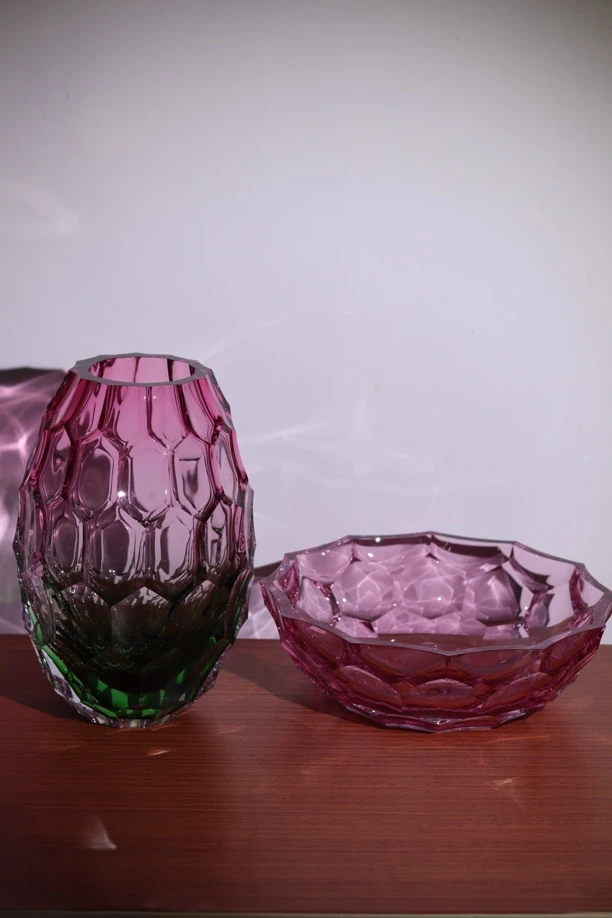 现代极简轻奢金红琉璃花瓶果盘组合