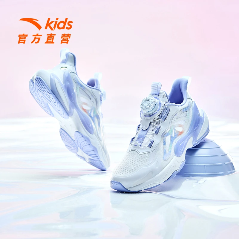 安踏儿童鞋2025夏季新款女大童蝶翼休闲鞋纽扣运动鞋网面跑步鞋