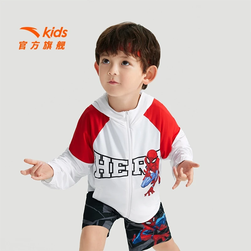 安踏儿童男小童针织连帽运动上衣2025秋季透气亲肤蜘蛛侠连帽外P