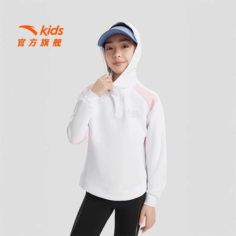 安踏儿童卫衣女2025款圆领舒适宽松套头衫户外休闲长袖