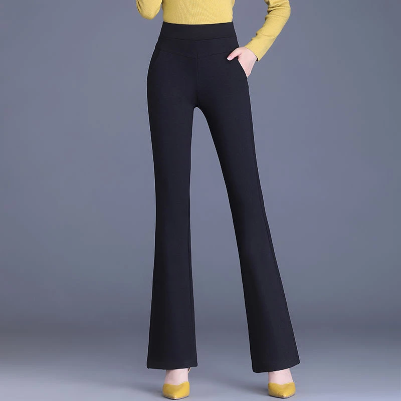 春季新款弹力微喇叭裤女小个子气质显瘦弹力修身垂感黑色喇叭长裤