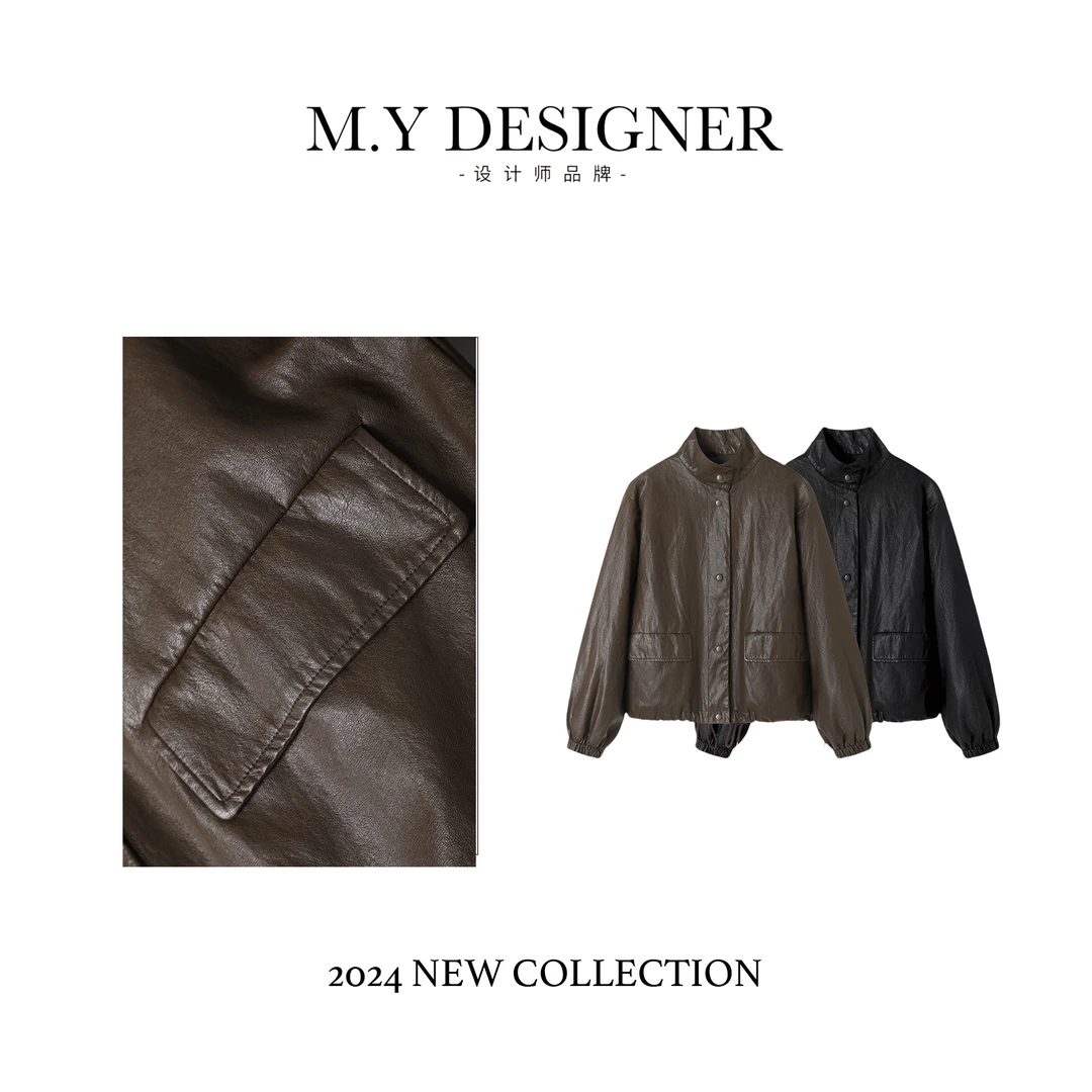 ZHCK时髦复古皮衣外套女秋款2024高级感短款夹克设计感小众8866T