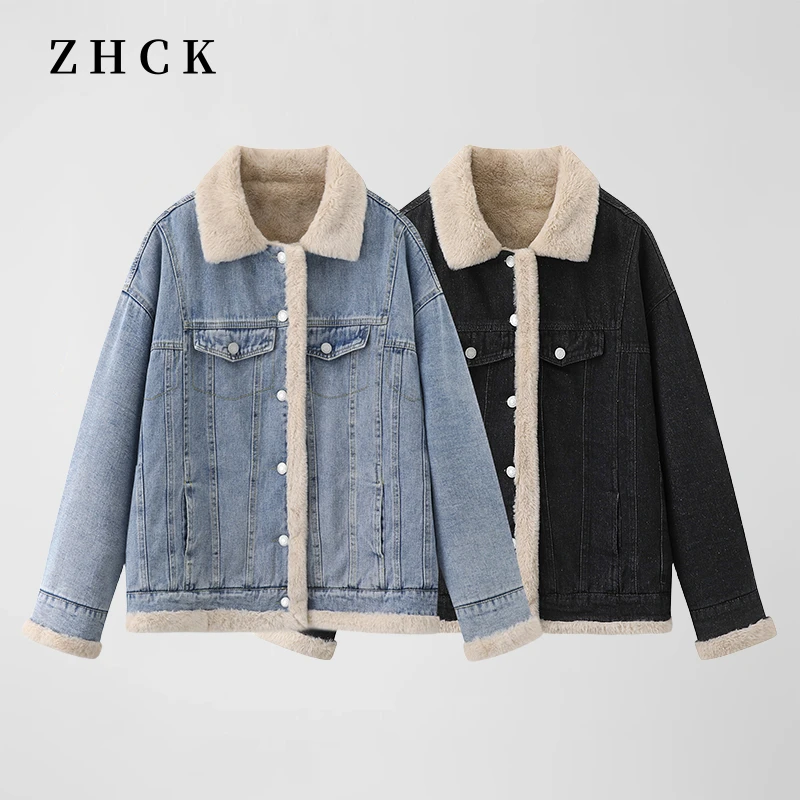 ZHCK新款休闲拼接百搭显瘦韩版保暖加绒洋气时尚加厚外套女23449