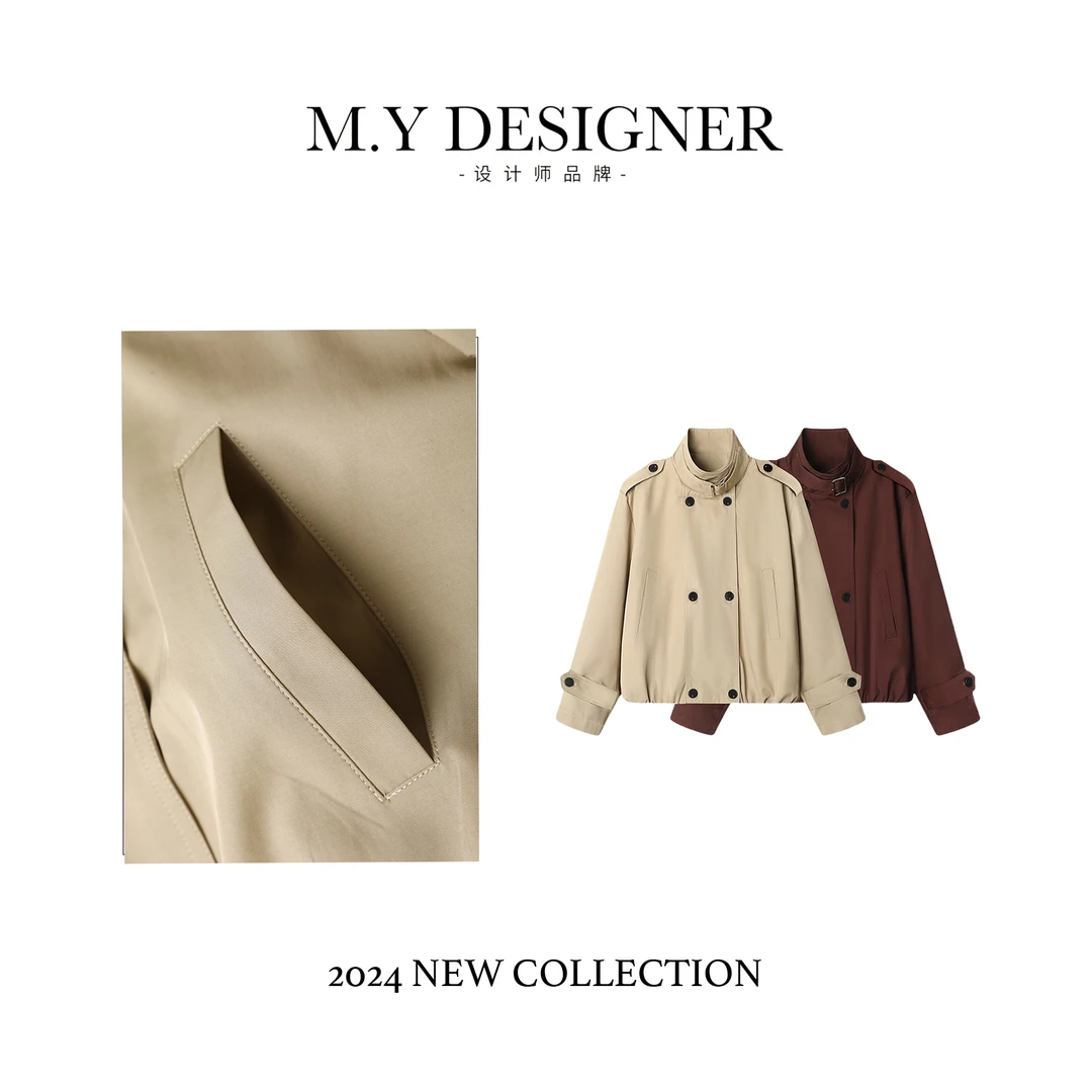 M.Y媛总 棉立领时尚潮流长袖设计感气质百搭风衣外套