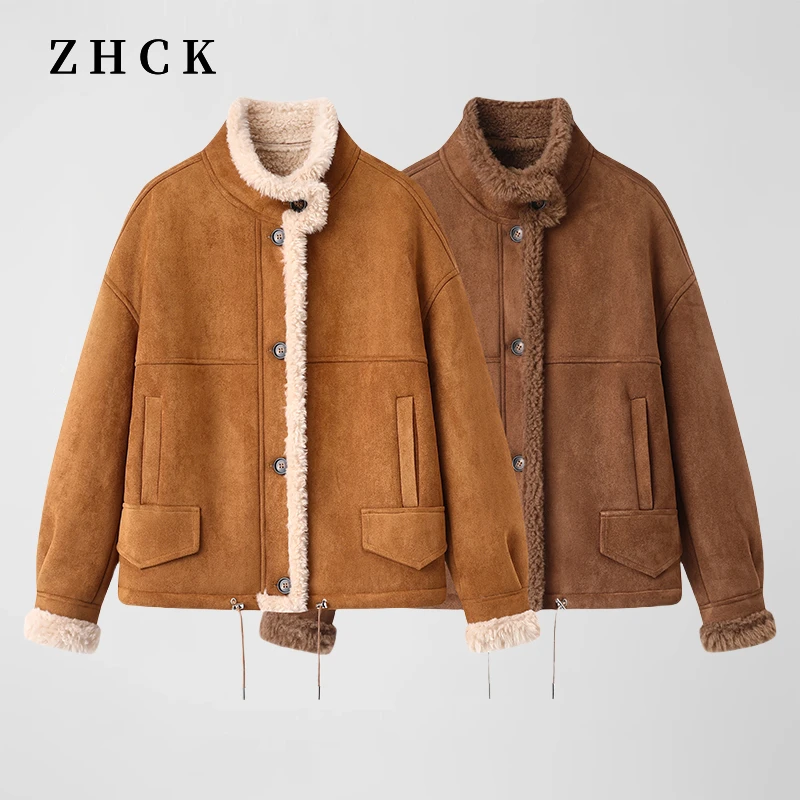 ZHCK复古时尚洋气潮流百搭立领厚外套2025新款单排扣保暖外套女