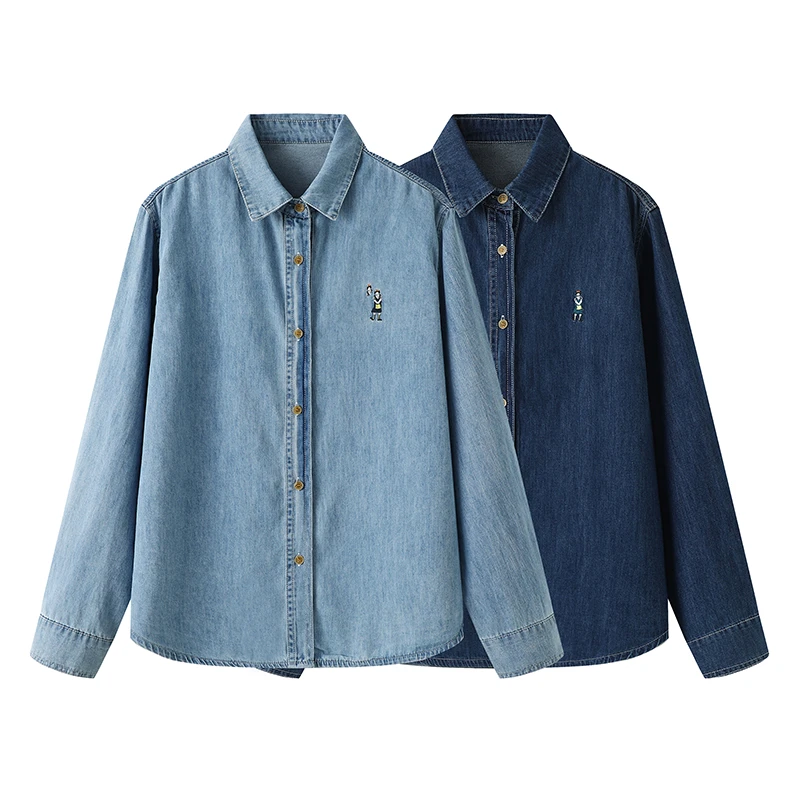 ZHCK2025年春季新款高品质超人刺绣水洗牛仔设计感百搭宽松衬衫女