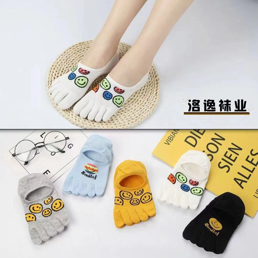 五指袜女士春夏夏季笑脸纯棉防臭吸汗浅口低帮卡通潮流隐形袜春夏
