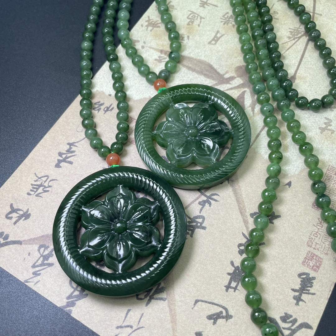 天然和田玉 菠菜绿毛衣链H155（多样性发货拍一发一）