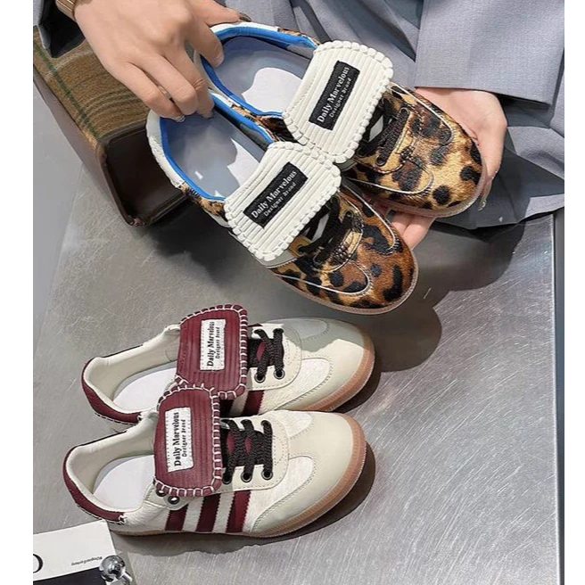 8851新款豹纹马毛时尚德训休闲板鞋