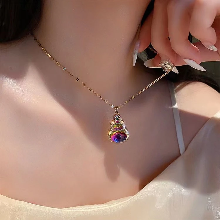 钛钢项链 紫色镶钻葫芦项链颈链欧美夸张个性网红锁骨链项饰吊坠