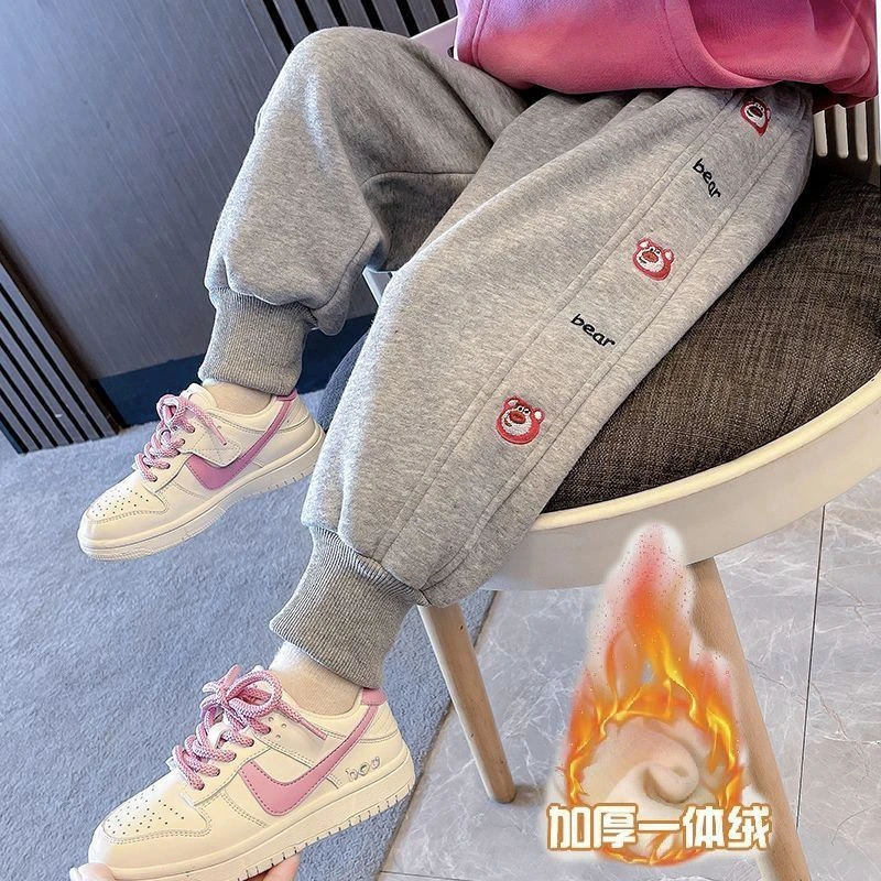 【清仓】女童运动裤秋冬新款儿童加绒加厚外穿卫裤大中小童宽