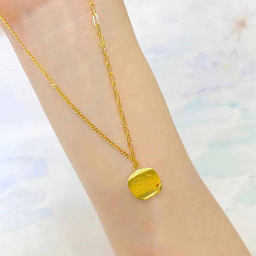 坠链均足银 方牌卷边情书项链悬于颈间的爱情之信足银套链时尚