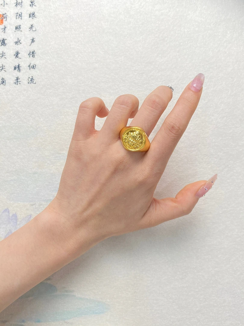 足银戒指 财神开口男戒五路财神之首黄财神戒指足银