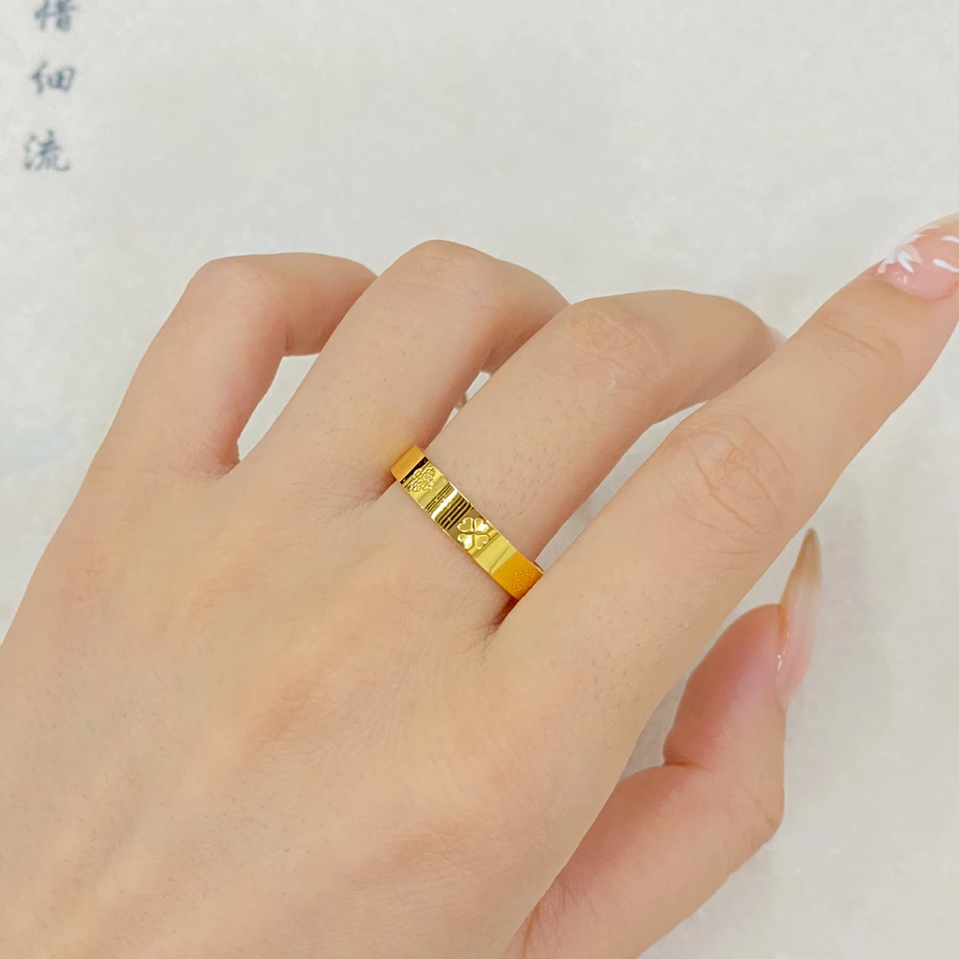 足银戒指 包金工艺戒指四叶草情侣对戒男款经典女款轻奢