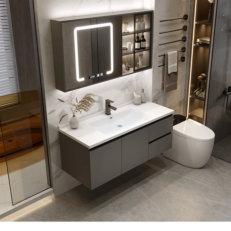 【陶瓷一体盆】卫生间浴室柜组合潮州洗手池洗脸盆多层实木洗漱台