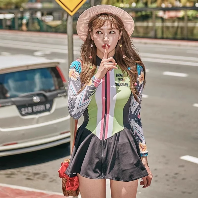 闪降2022新品韩国Ciellemarin潜水服女防晒速干游泳衣长袖连衣裙