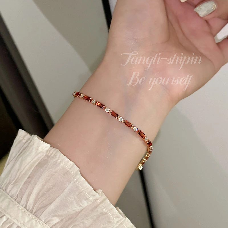 铜合金合成锆石手链  锆石红色满钻手链多巴胺手饰品FS963