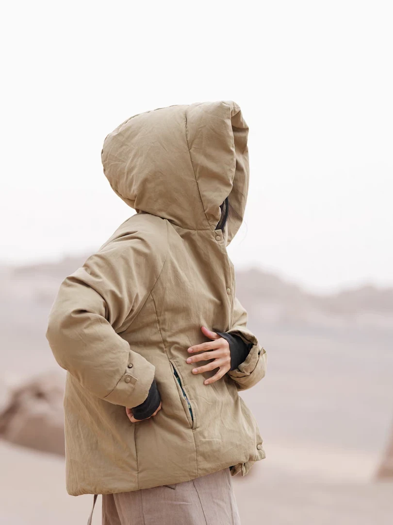 几见WT 4916原创设计棉麻连帽单排扣保暖羽绒服双层防风复古慵懒