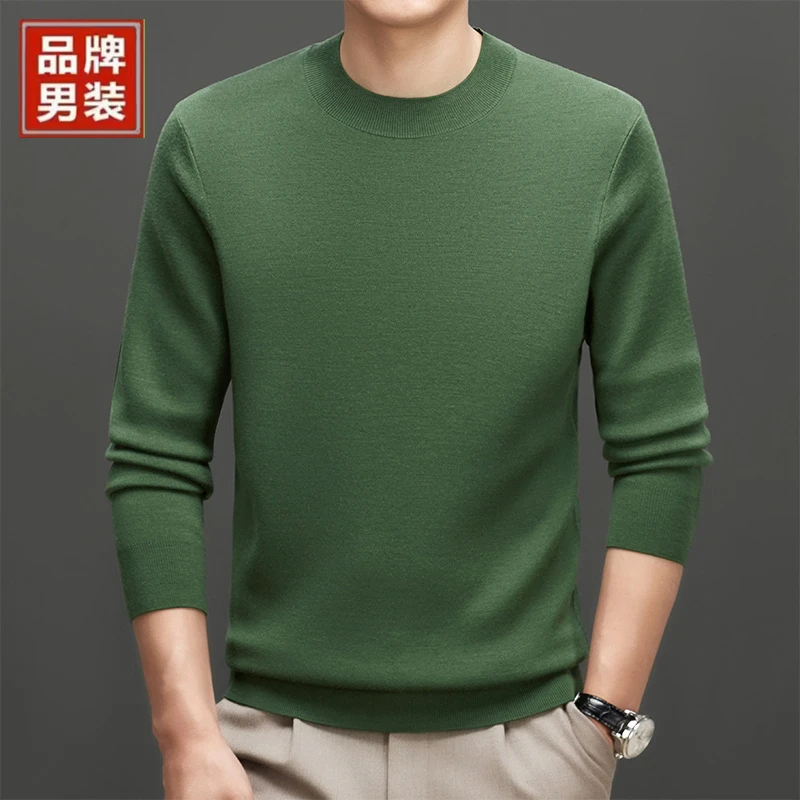 意大利男士羊毛衫纯色男毛衣中年男式高端打底衫半高领冬季针织衫