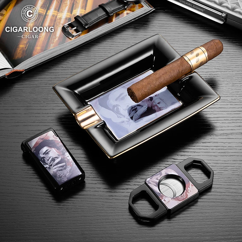 茄龙雪茄烟具套装烟灰缸双火打火机雪茄剪古巴烟具三件套CT-24IX