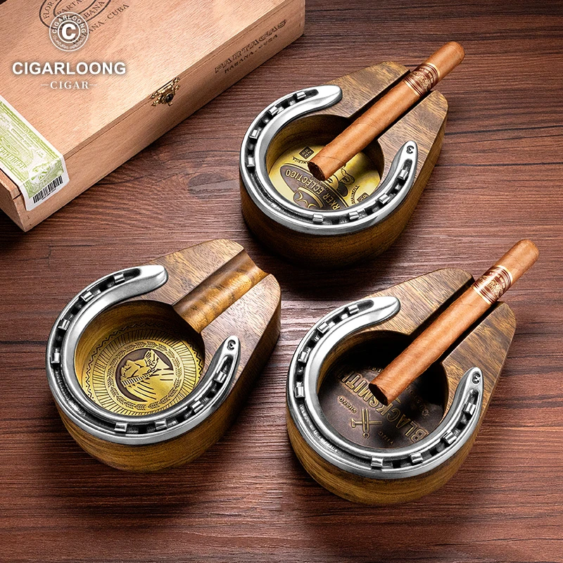 CIGARLOONG茄龙雪茄烟灰缸木质马蹄大口径烟槽多款可选CLG-23DU1