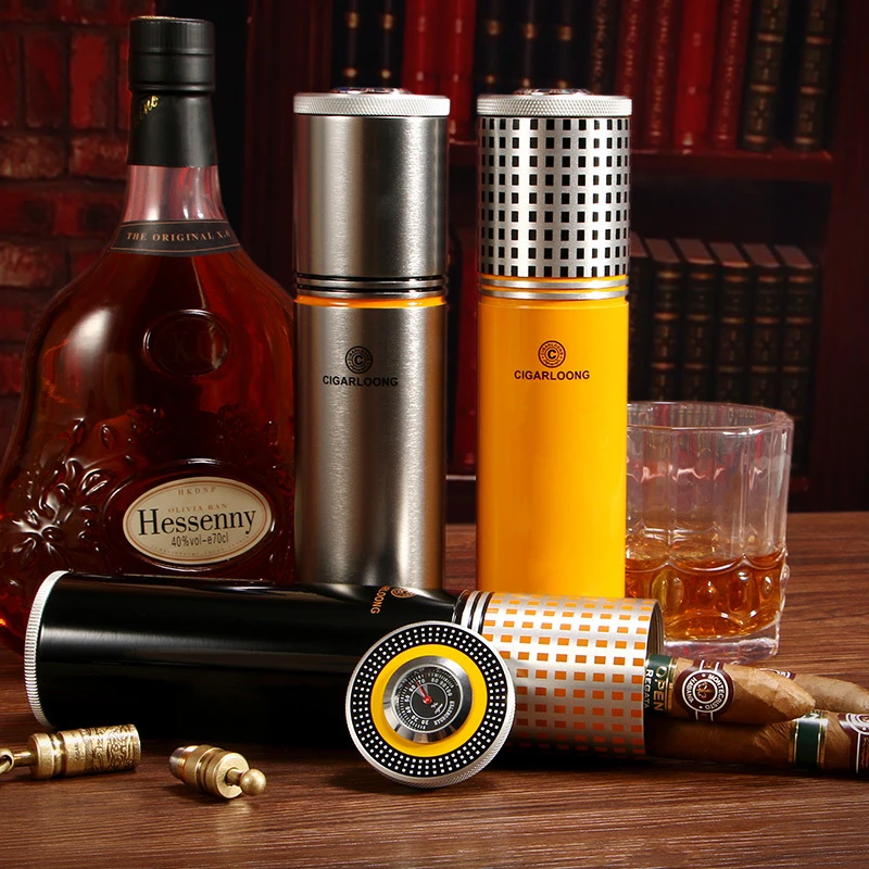 CIGARLOONG茄龍雪茄筒雪茄管旅行便携式雪茄保湿筒配温度计保湿器