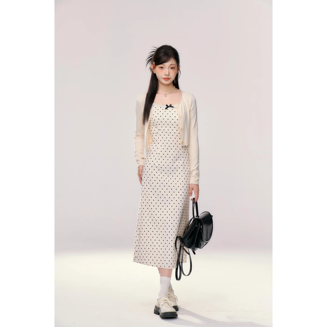 波波奶茶开衫 织物猪原创 甜美纯欲风波点修身收腰显瘦长短款