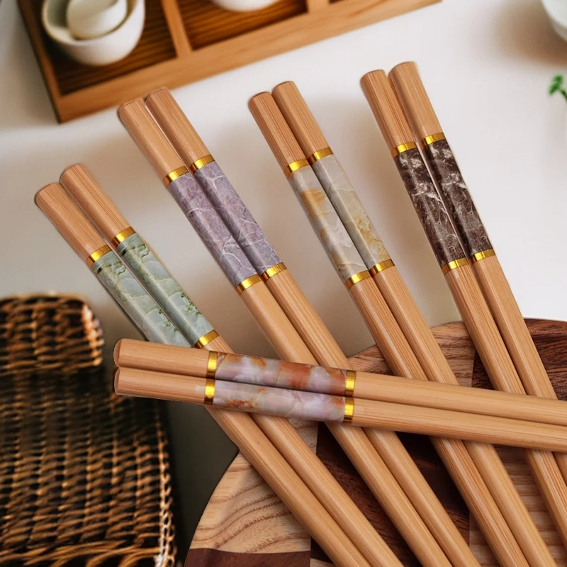 五色楠竹筷子天然中式新款纯天然木筷子家用圆头防潮卫生