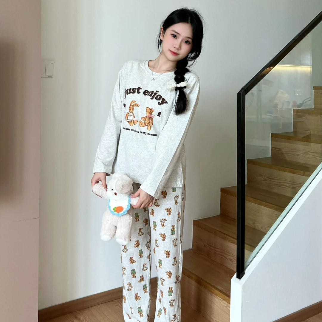 【带胸垫】秋冬品牌睡衣纯棉家居服套装可爱长袖长裤