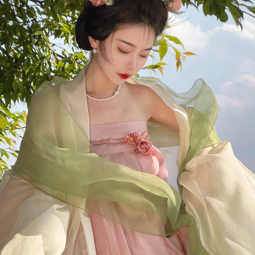 茵卡蕾原创唐制汉服女中国风齐胸襦裙超仙大袖春夏飘逸日常全套