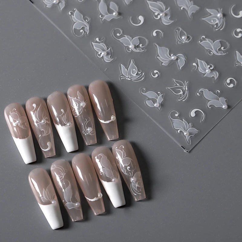 静儿美甲薄韧款超仙梦幻白色蝴蝶结带珍珠新娘甲婚甲指甲贴纸