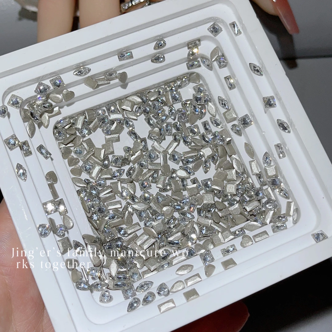 美甲高品质5A中号平底钻小锆石尖底锆石钻美甲饰品方形菱形网格