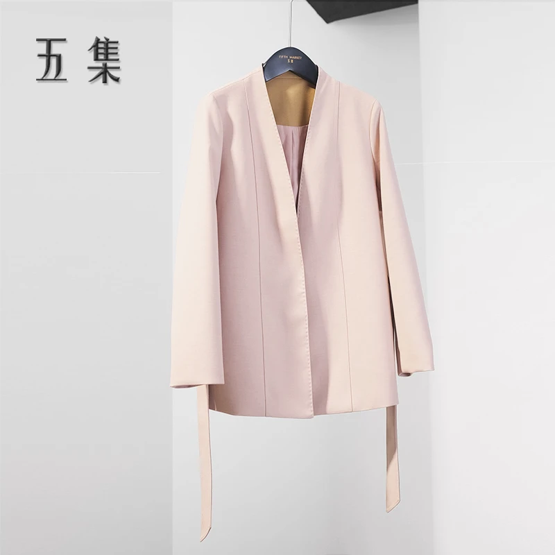 五集 白塔 设计师秋季新品撞色洋气腰带款西装女J5238