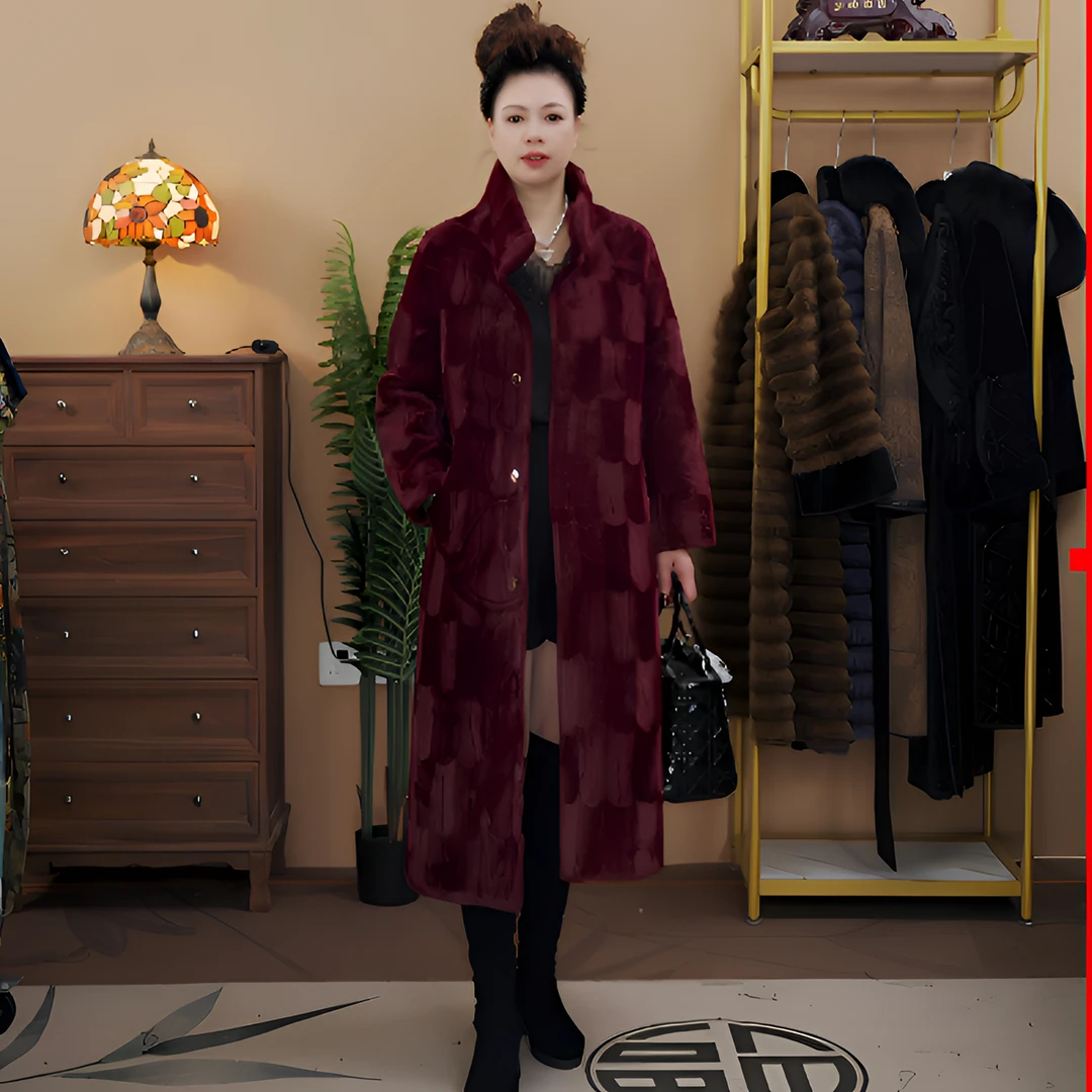 8118冬季中长款设计师气质时尚显瘦上衣百搭女士大衣外套保暖复古