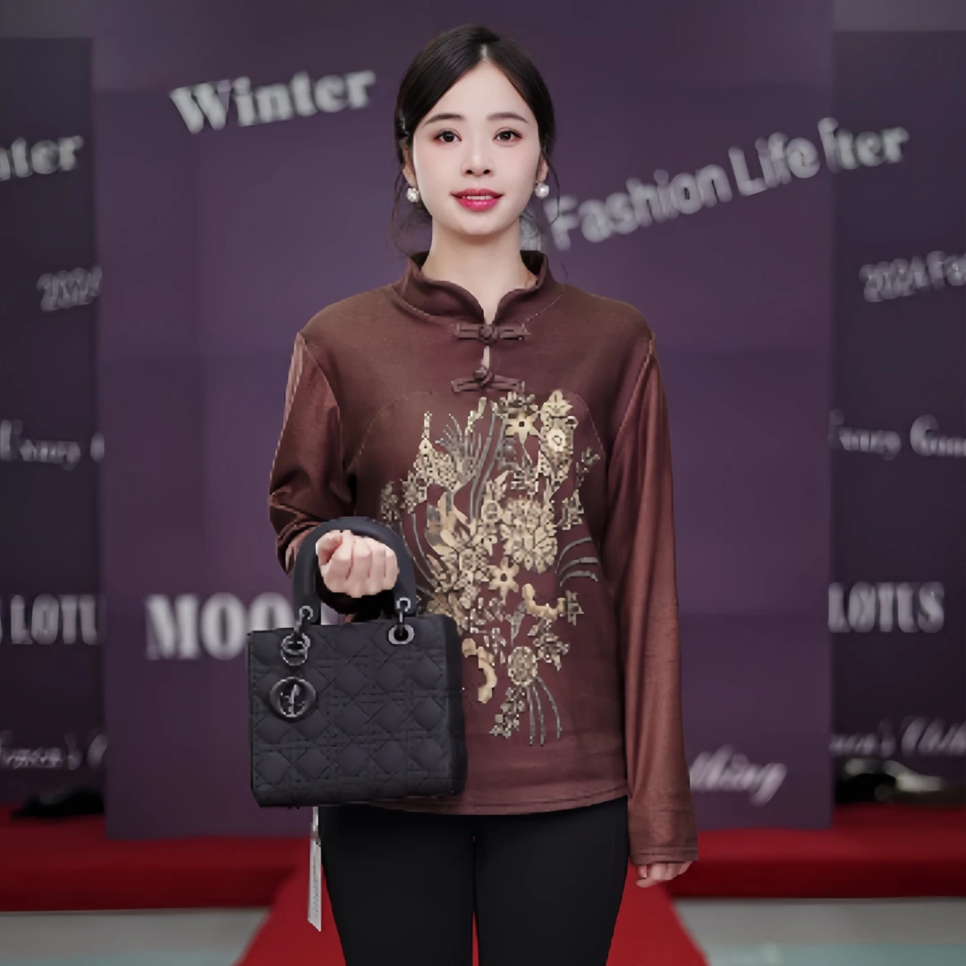 2024打底新中式时尚复古气质绣花短款民族风女士秋冬上衣 2438