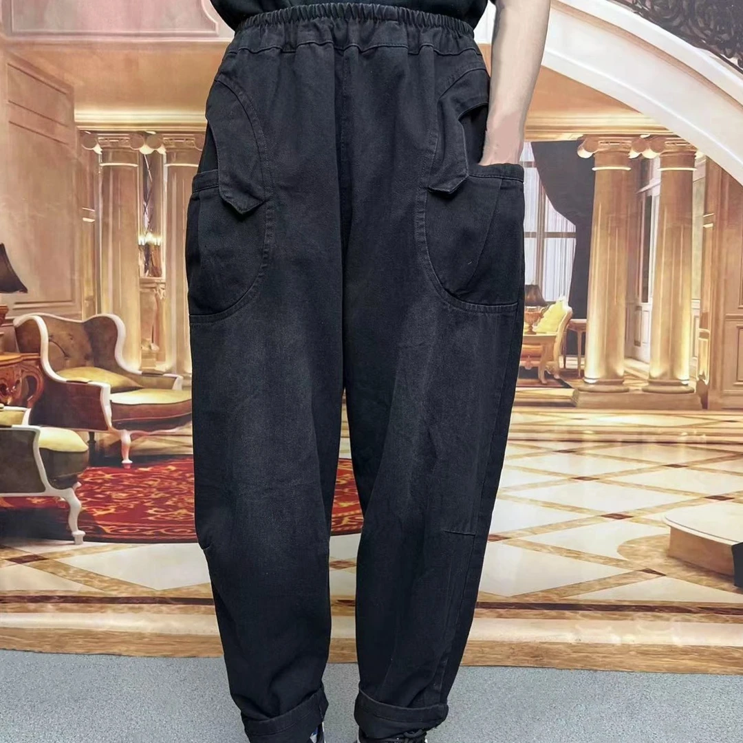 27春秋新款气质百搭大码圆口袋女装牛仔裤