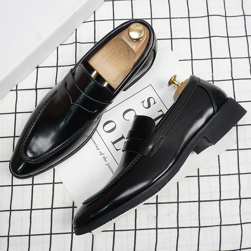 春夏季一脚蹬韩版百搭尖头皮鞋男士复古潮流英伦真皮黑色休闲皮鞋