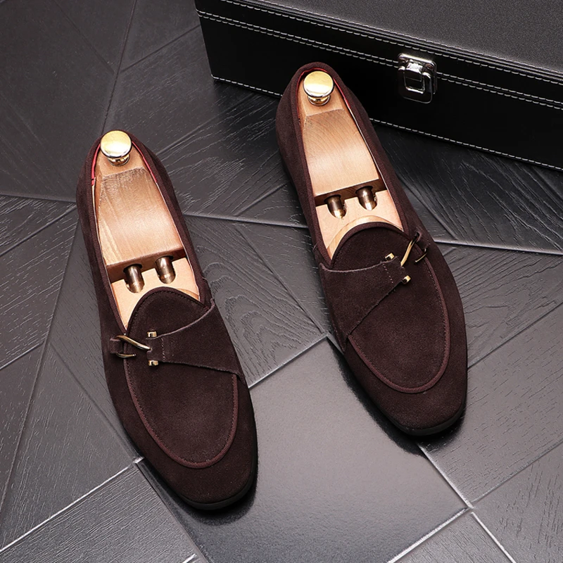 韩版潮流真皮豆豆鞋男款时尚百搭透气软底尖头休闲皮鞋磨砂懒人鞋