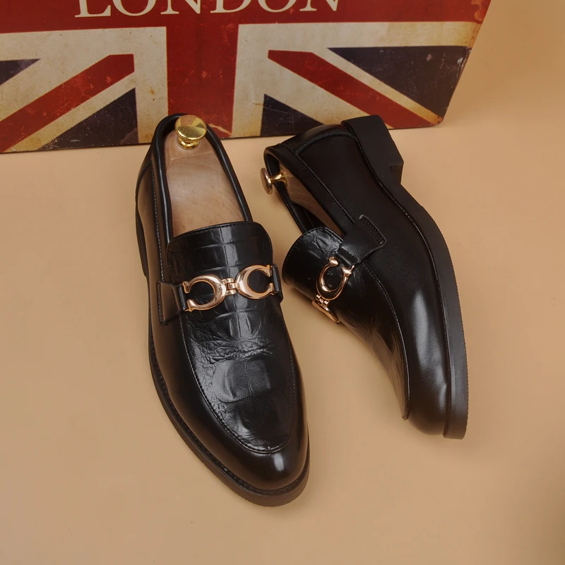 新款男士一脚蹬商务休闲真皮皮鞋英伦风尖头套脚内增高结婚潮鞋子