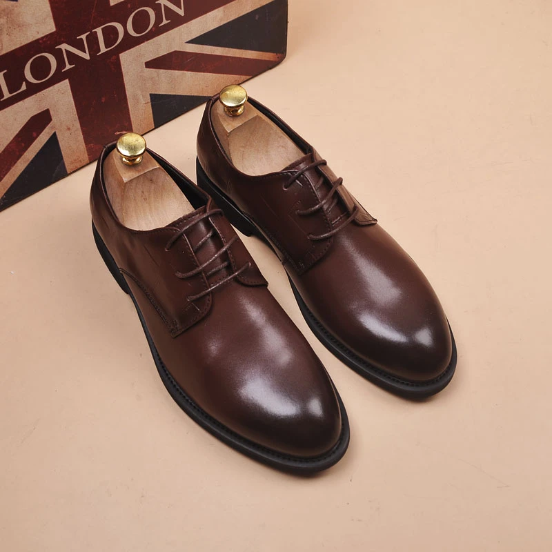 棕色复古男士真皮皮鞋商务休闲风百搭新郎结婚增高轻奢高级感男鞋