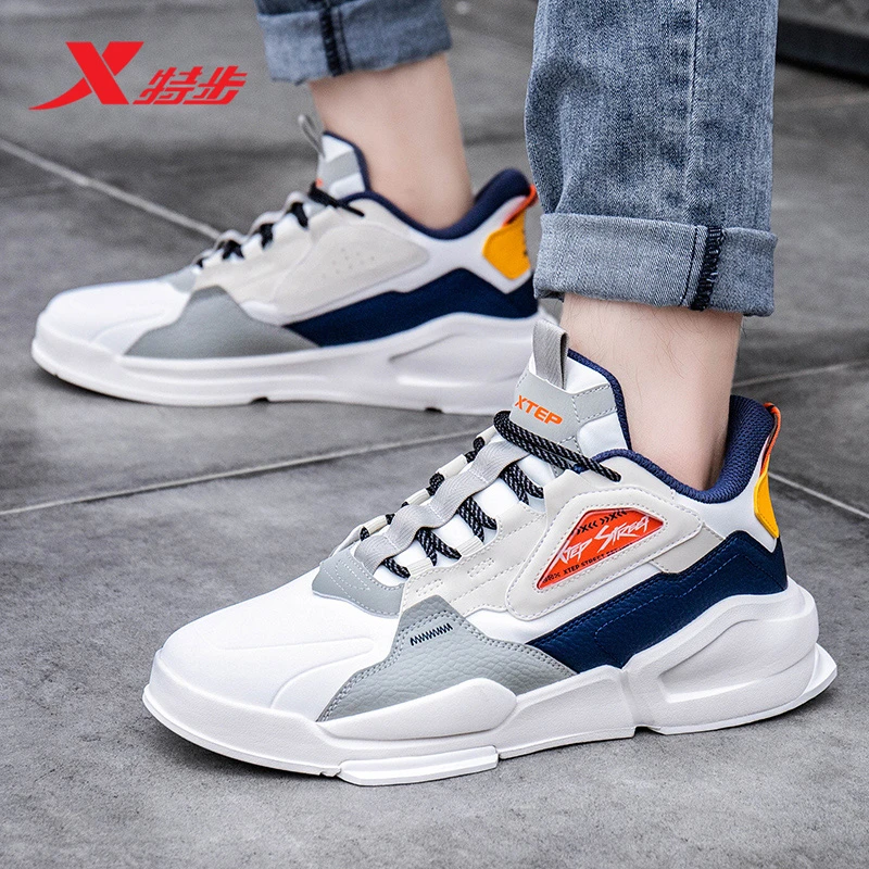 XTEP/特步秋冬季男鞋中帮防滑潮流板鞋男士皮面百搭时尚休闲潮鞋