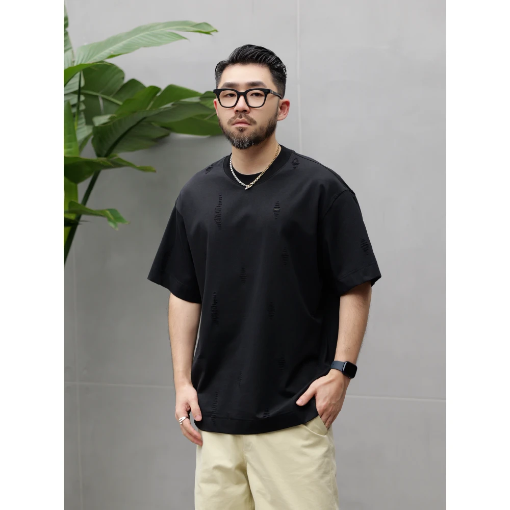 【反季DUPU】220g棉感肌理感不规则磨石破坏小领口宽松廓形T恤