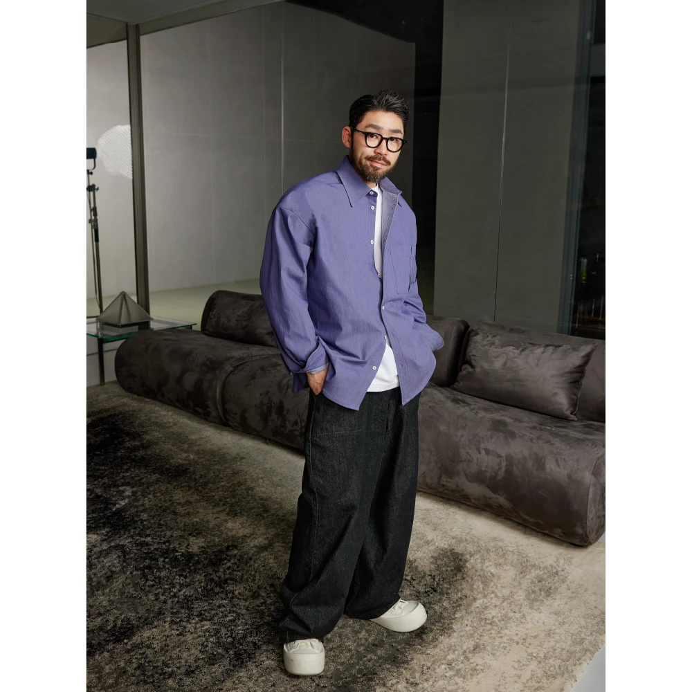 XUMA&MENG 秋季CITY棉混纺肌理感廓形欧美风纯色宽松长袖衬衣