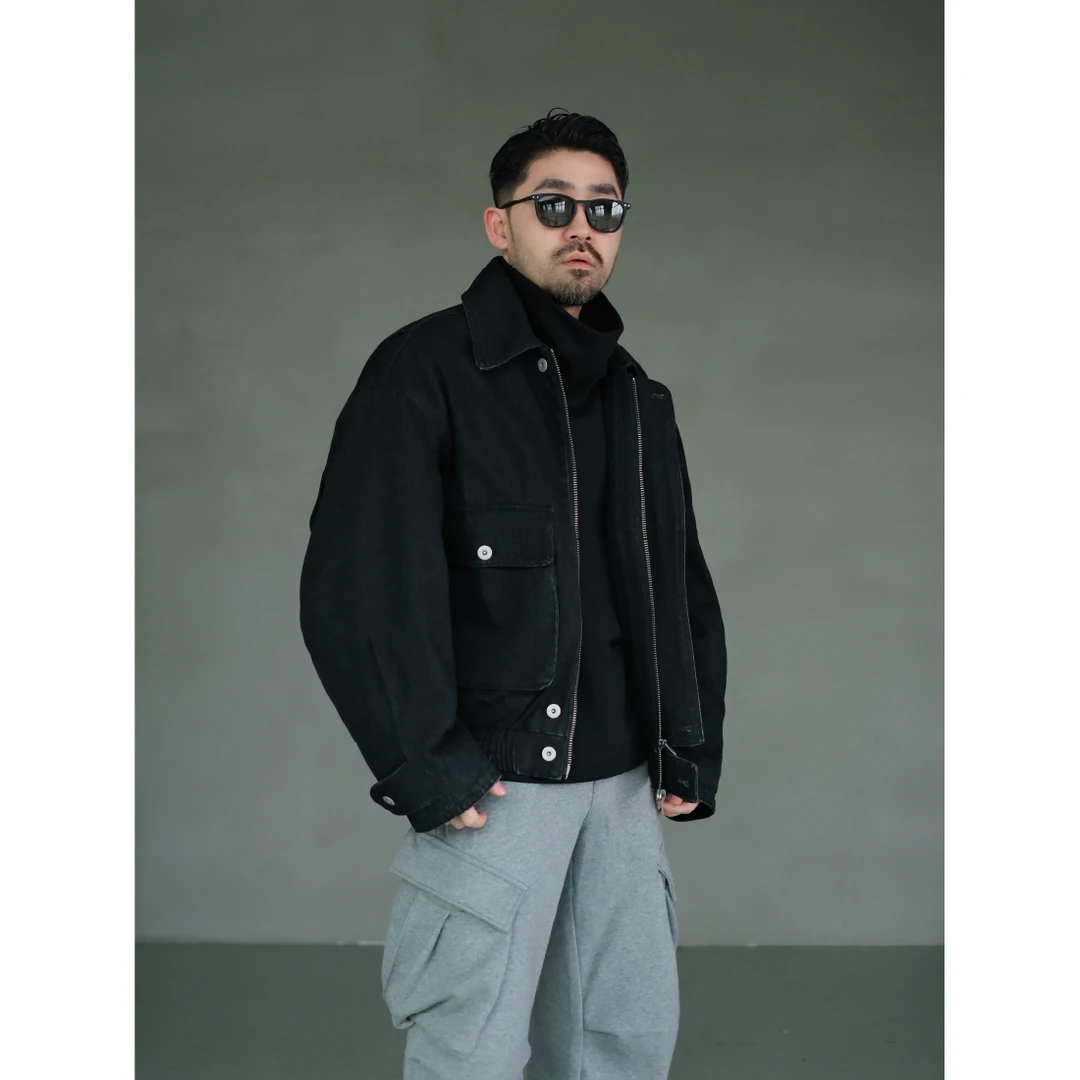 XUMA 秋冬重磅410g牛仔水洗宽松廓形复古翻领欧美风外套夹克