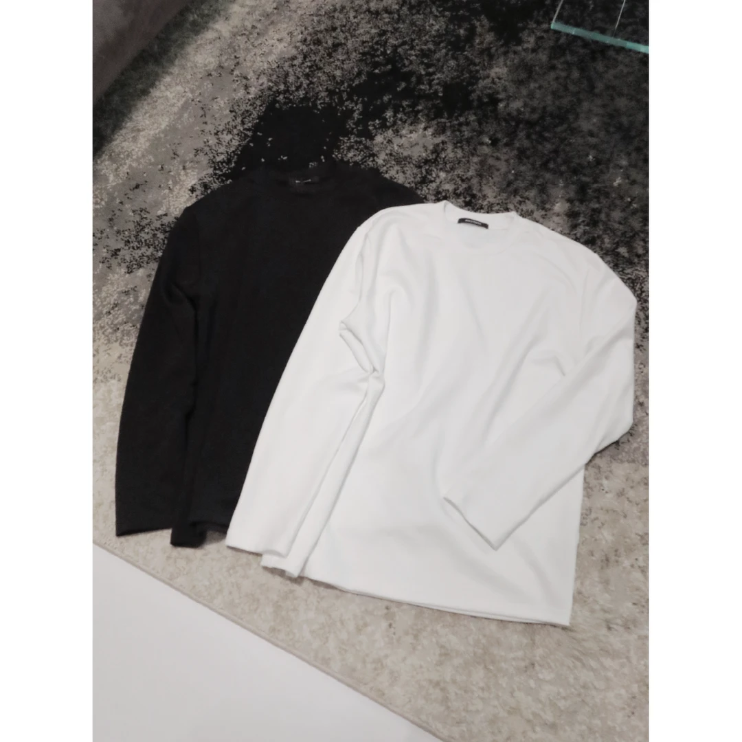 XUMA 秋冬325g莱赛尔混纺轻柔空气感保暖纯色圆领宽松打底长袖T恤