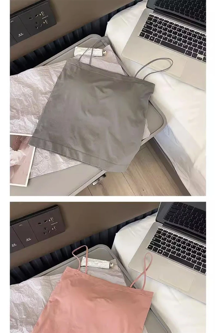 小吊带[通用链接]外穿背心女内搭带胸垫一体针织无袖背心抹胸