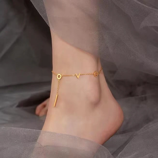 钛钢脚链 轻奢简约百搭love脚链 J-6